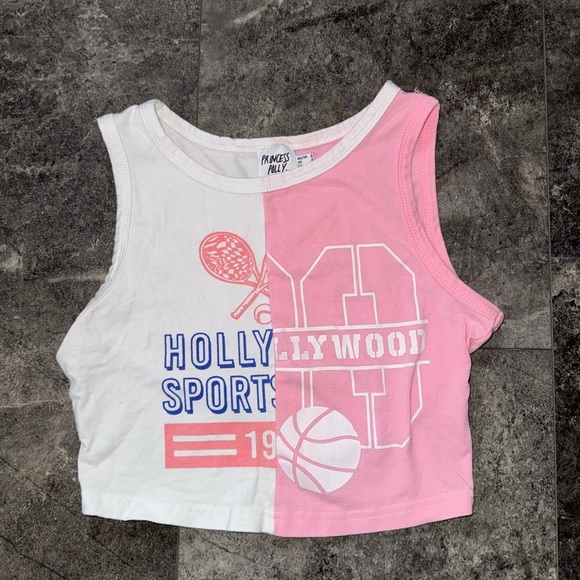 Princess Polly Tops - Princess Polly White And Pink Cropped Tennis Tank Top Size 4